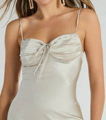 Perfectly Poised Pleated Open Back Satin Midi Dress
