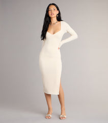 Cozy Allure Long Sleeve Slit Midi Dress