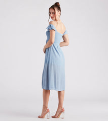 Just Peachy Keen Off-The-Shoulder Midi Dress