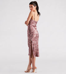 Dreamy In Floral Satin Midi Dress