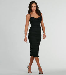Stunning Destiny Asymmetrical Slit Bodycon Midi Dress