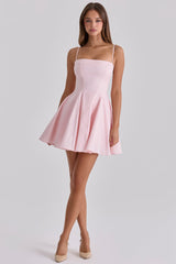 pink cotton flared mini sundress