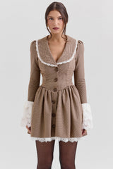 brown puppytooth check mini dress - sale