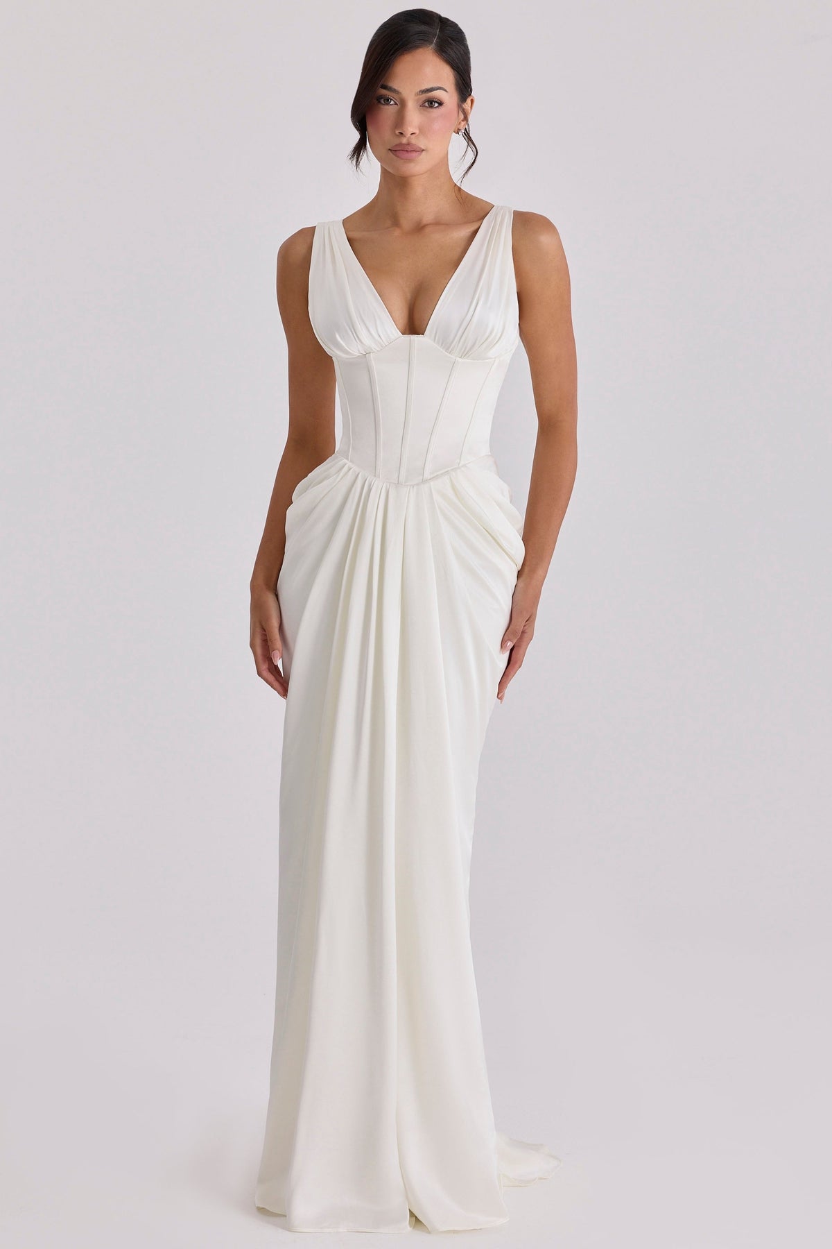 ivory satin corset bridal gown