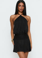 Rozario Chiffon Halter Mini Dress Black / Silver