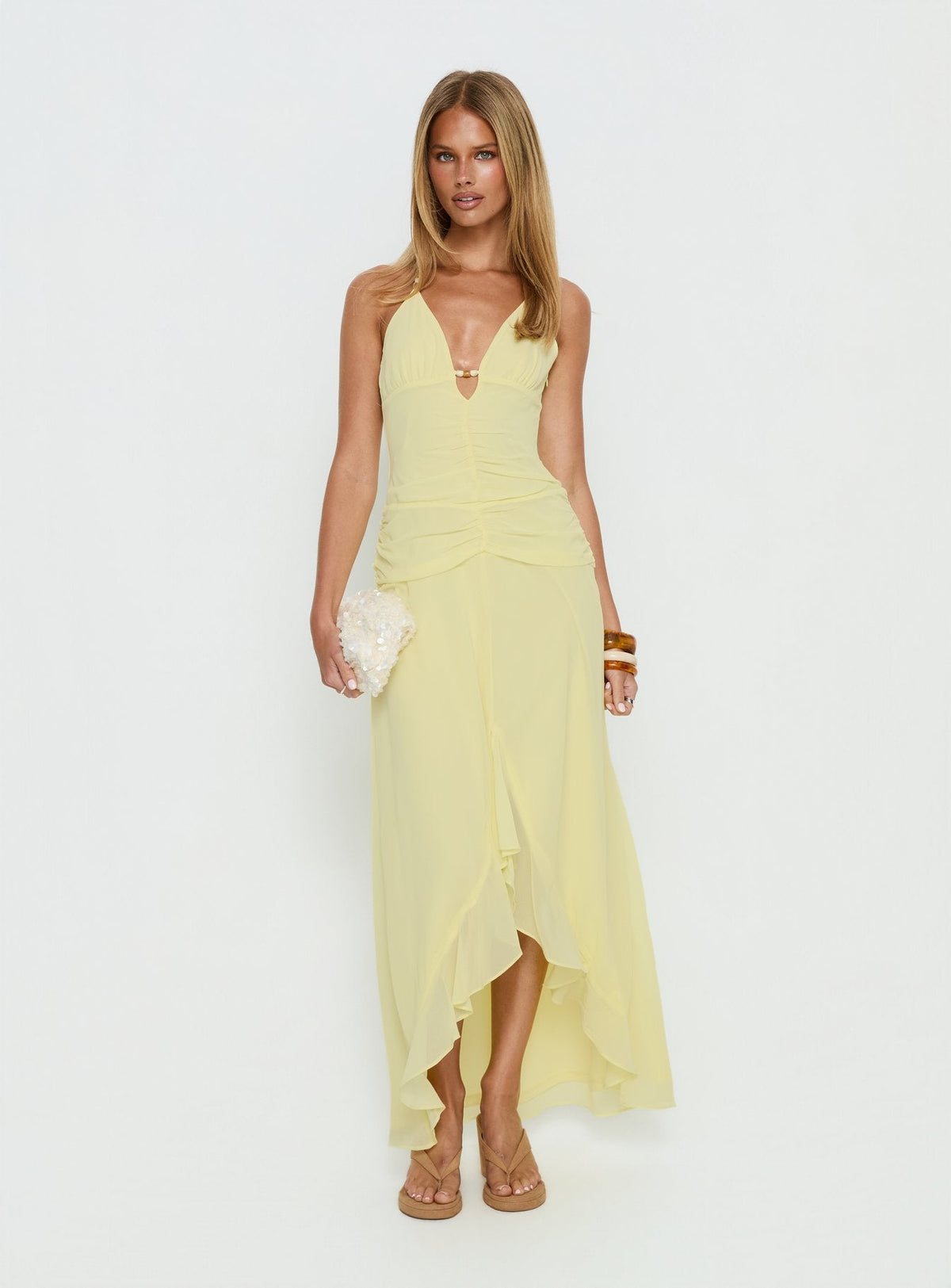 Roxine Asymmetrical Halter Maxi Dress Yellow