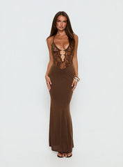 Totema Lace Halter Maxi Dress Chocolate