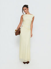 Krystyna Off Shoulder Ruched Mesh Maxi Dress Butter