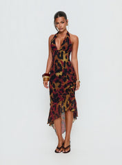 Katriona Halter Asymmetrical Maxi Dress Leopard Multi
