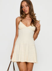 Klairo Rib Knit V-neck Mini Dress Butter Lemon
