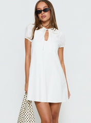 You've Got Mail Lace Trim Keyhole Mini Dress White
