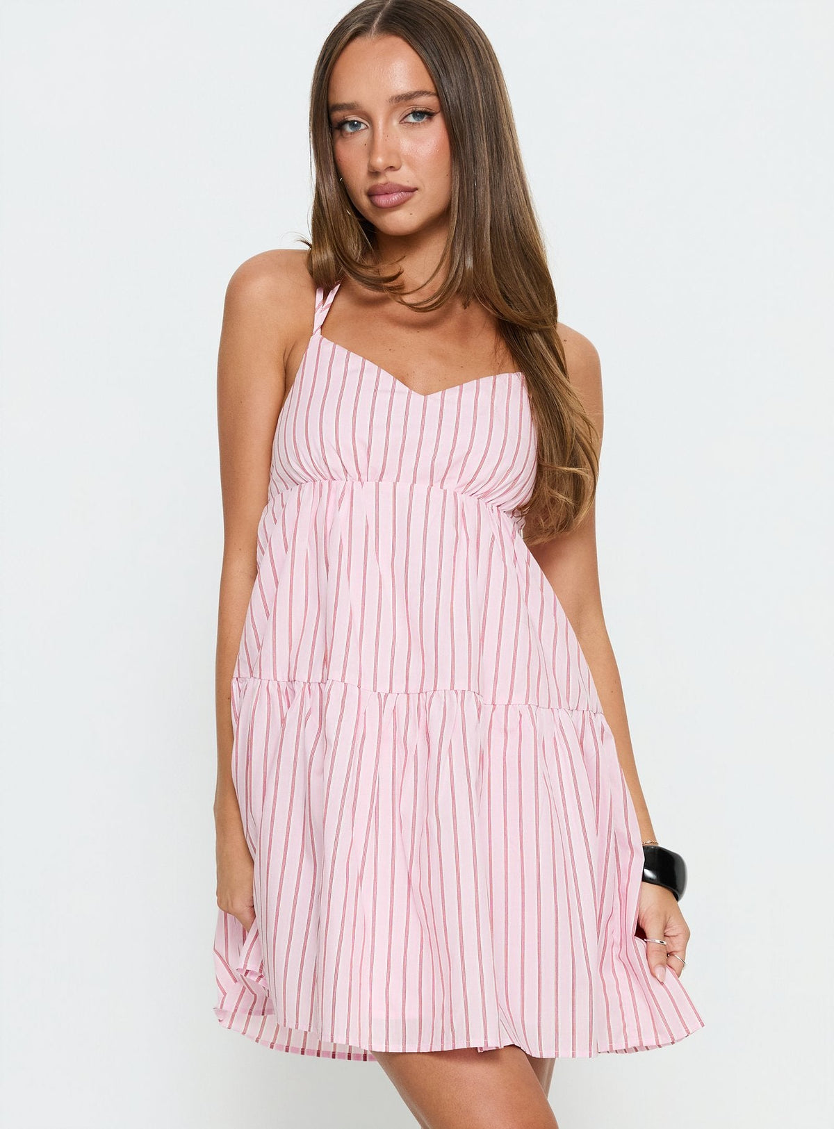 Elisabef Halter Mini Dress Pink Stripe