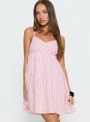 Elisabef Halter Mini Dress Pink Stripe
