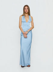 In A Trance Halter Corset Maxi Dress Blue