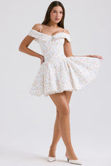 white posy print corset mini dress