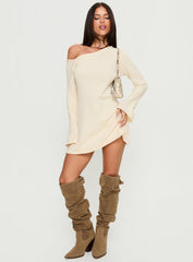 Jaede Off Shoulder Knit Mini Dress Cream