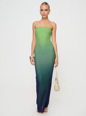 Stolen Love Strapless Maxi Dress Blue / Green Ombre