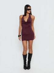 Makeira Eyelet Halter Mini Dress Burgundy
