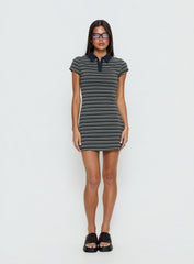 Britte Polo Shirt Mini Dress Navy Stripe