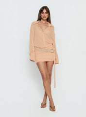 Moonrising Long Sleeve Sheer Blouson Mini Dress Soft Orange