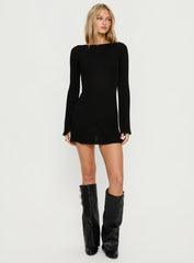 Rhapsody Long Sleeve Knit Mini Dress Black