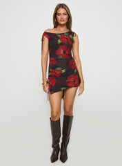 Harmonie One Shoulder Mini Dress Brown / Red