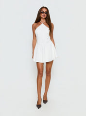 Harie Arrow Neck Halter Mini Dress White