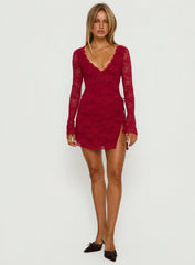Airabella Long Sleeve Lace Mini Dress Red