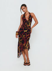 Katriona Halter Asymmetrical Maxi Dress Leopard Multi