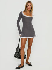 Adoree Long Sleeve Layered Mini Dress Grey / White