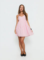 Elisabef Halter Mini Dress Pink Stripe