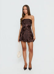 Meadow of Dreams Strapless Mini Dress Brown Floral Burnout