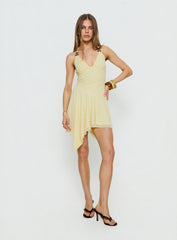 Rush Beaded Asymmetrical Halter Mini Dress Yellow