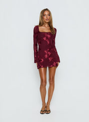 Better Love Long Sleeve Mini Dress Burgundy Floral