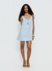 Barbel Square Neck Tie Detail Mini Dress Blue
