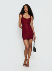 Epiphanies Net Mini Dress Burgundy
