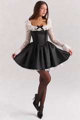 black lace ruffle mini dress - sale