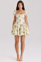 lemon rose print cotton mini dress
