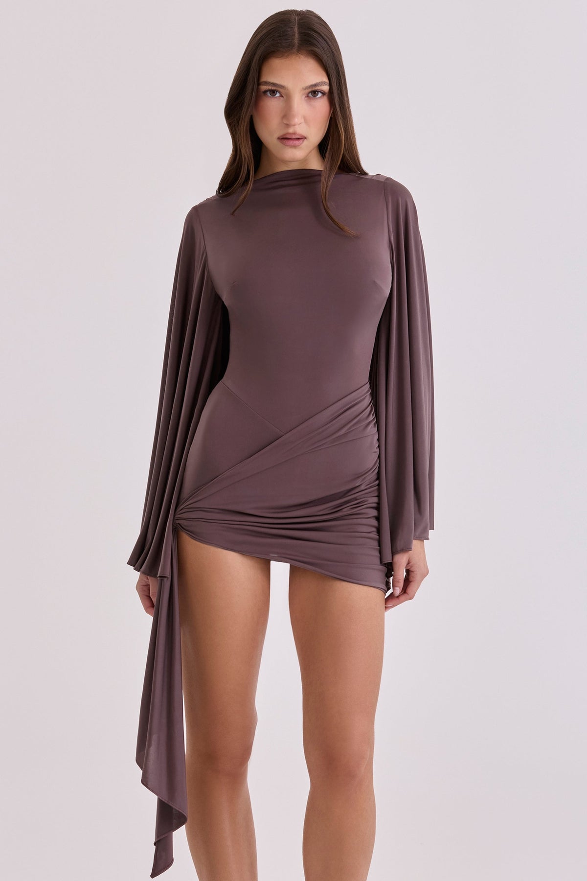 espresso brown slinky draped jersey playsuit