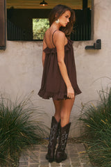 KRISTIA FLOUNCE RUFFLE MINI DRESS - BITTER CHOCOLATE