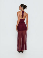 Desta Halter Sheer Maxi Dress Burgundy