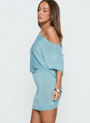 Kysa Off Shoulder Knit Mini Dress Ocean Blue