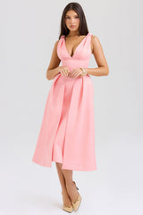 peach satin pleated midi dress - sale