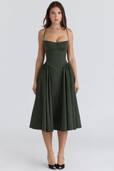 emerald green corset midi dress