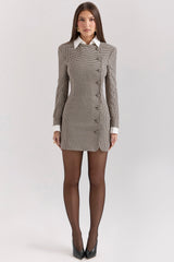 brown puppytooth check bodycon mini dress