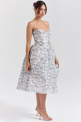 english porcelain print strapless sundress