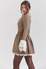 brown puppytooth check mini dress - sale