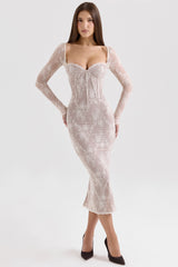 ivory lace long sleeve midi dress