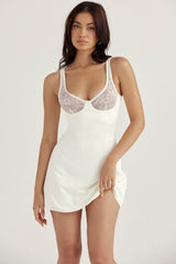 ivory satin and lace mini dress