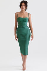 forest draped corset midi dress
